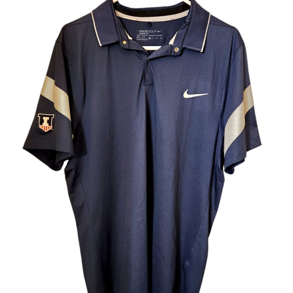 Nike Golf Illinois Fighting Illini Dri Fit Polo Shirt Mens Size XL Blue Gray